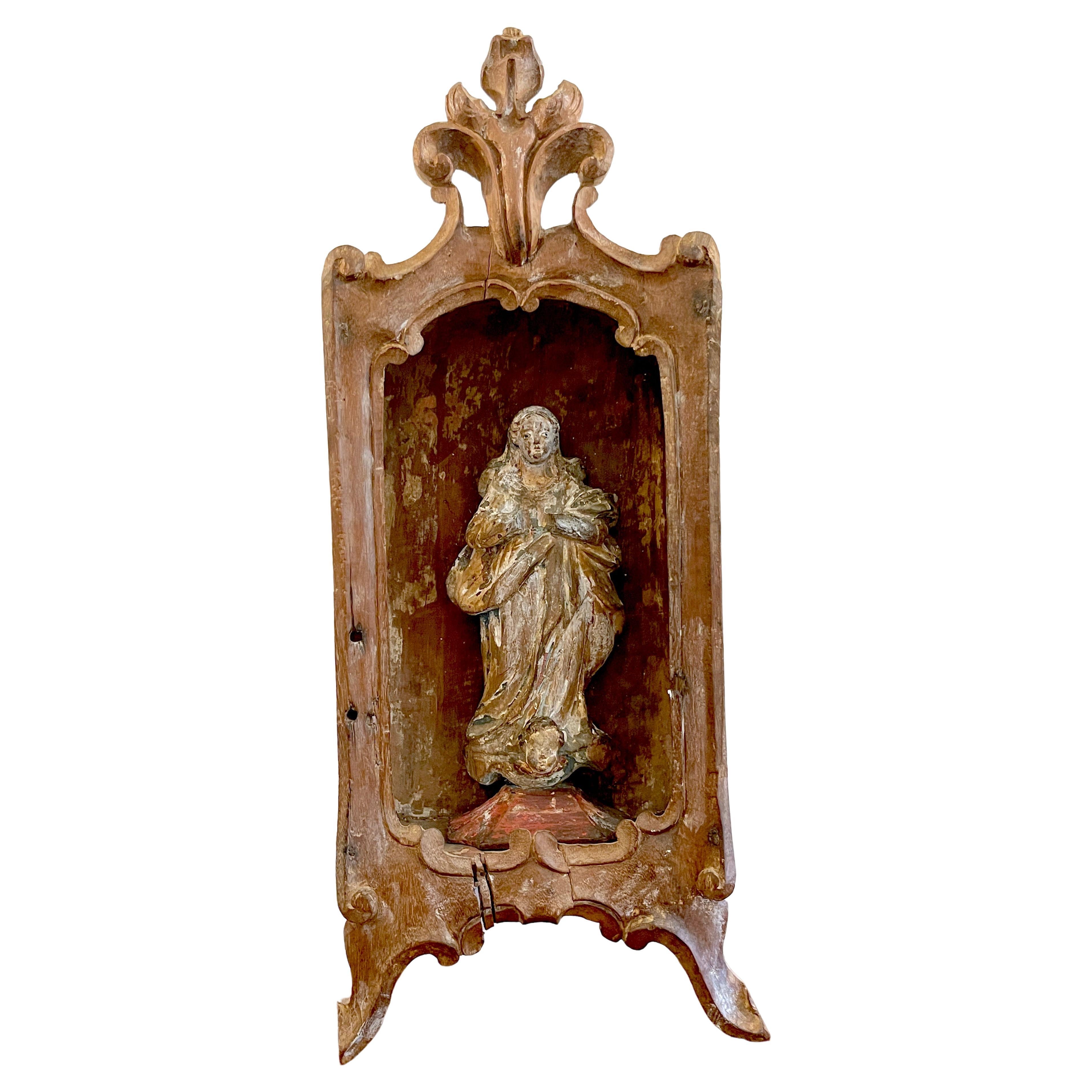 19th Century Spanish Colonial Santos Wall Hanging Shrine of the Virgin Mary