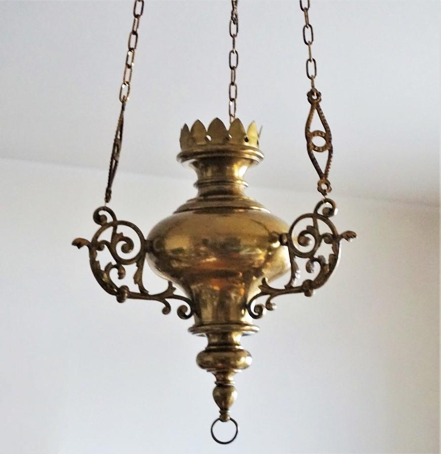 19th Century Spanish Colonial Style Brass Hanging Sanctuary Lamp, Church Pendant 6