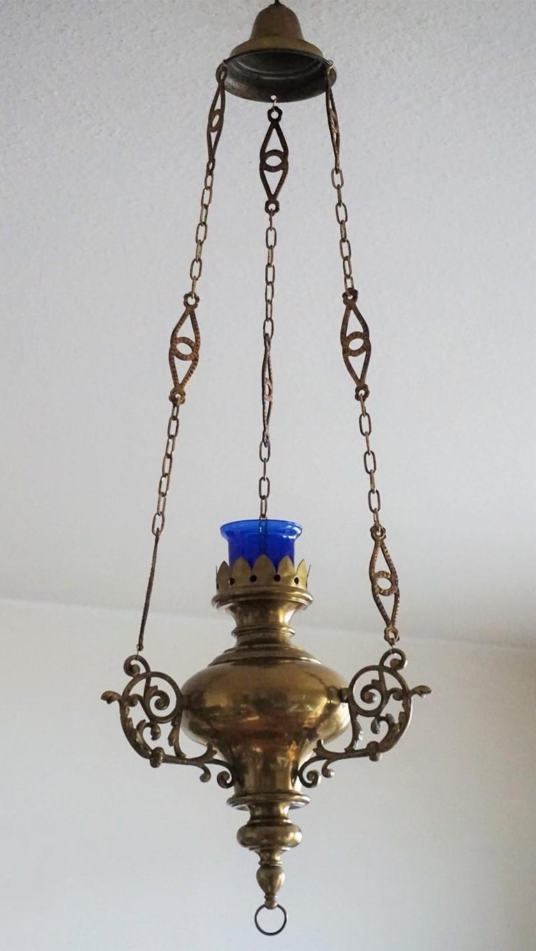 19th Century Spanish Colonial Style Brass Hanging Sanctuary Lamp Church Pendant