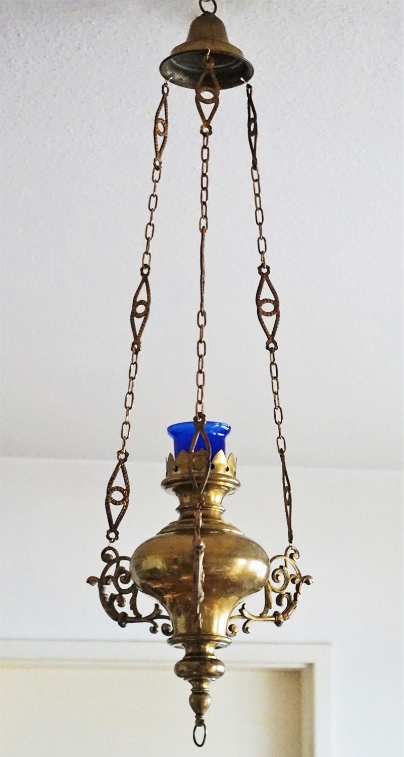 Colonial Revival 19th Century Spanish Colonial Style Brass Hanging Sanctuary Lamp, Church Pendant