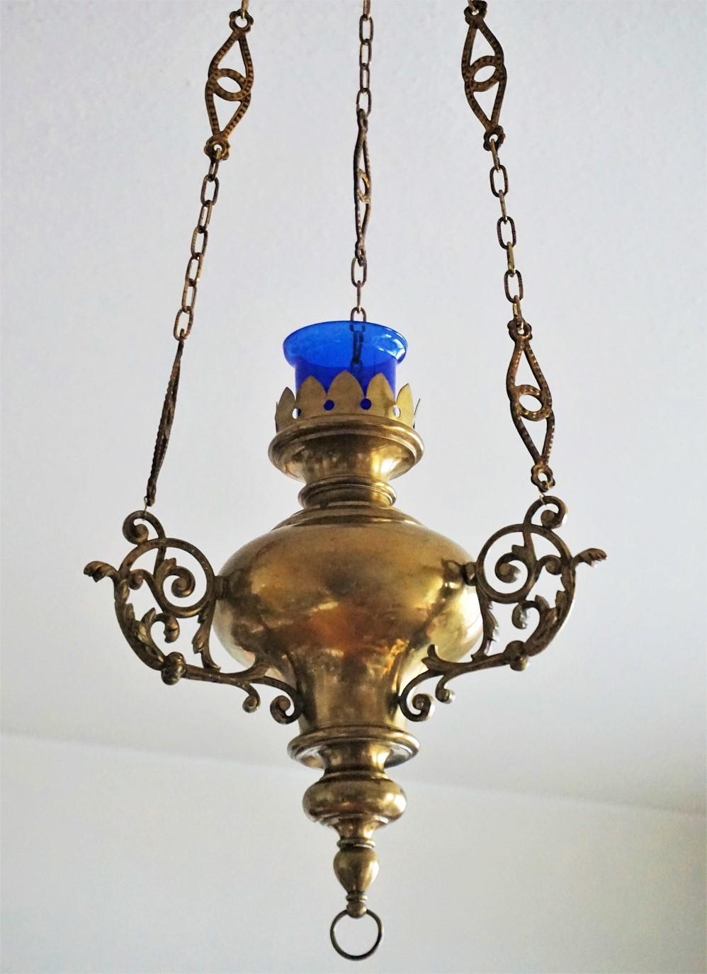 19th Century Spanish Colonial Style Brass Hanging Sanctuary Lamp, Church Pendant 2