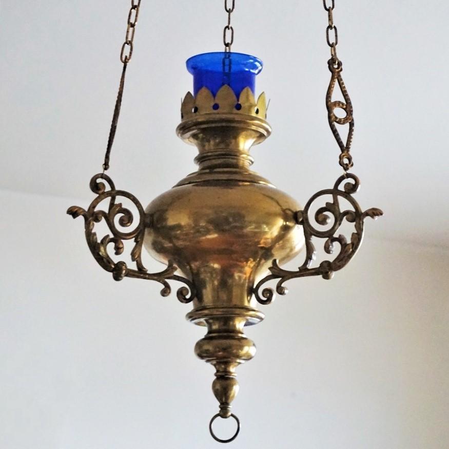19th Century Spanish Colonial Style Brass Hanging Sanctuary Lamp, Church Pendant 3