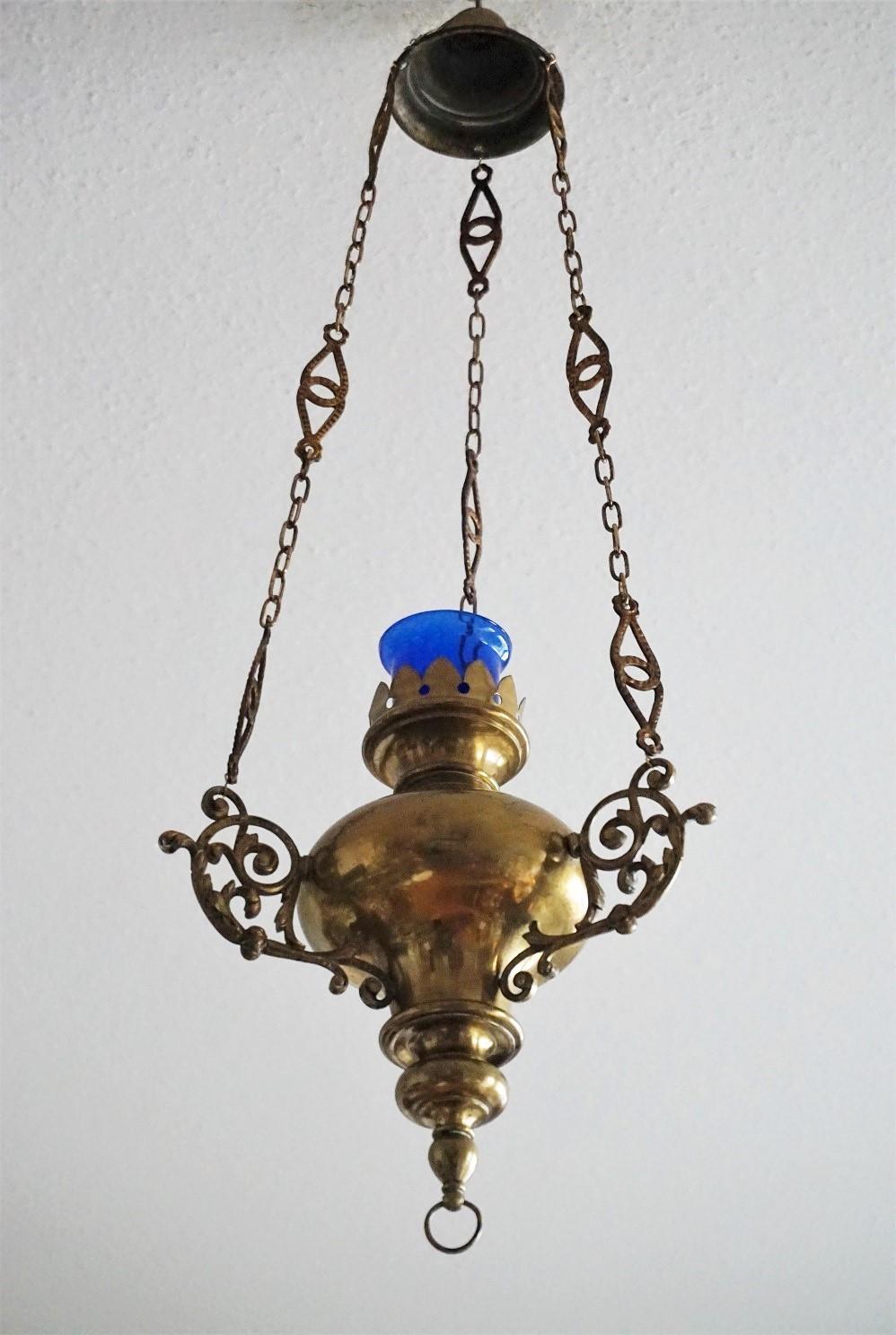 19th Century Spanish Colonial Style Brass Hanging Sanctuary Lamp, Church Pendant 4