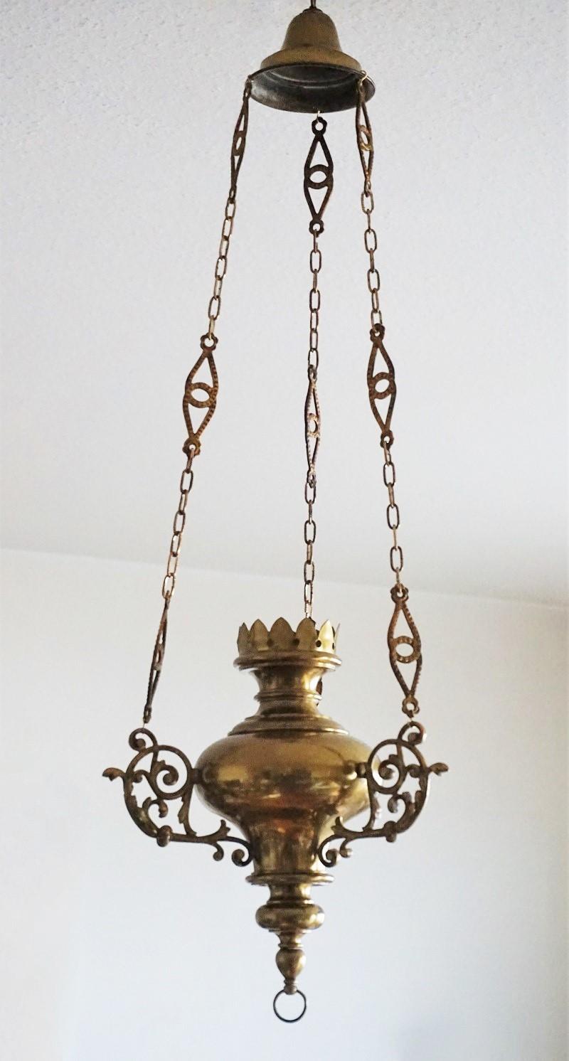 19th Century Spanish Colonial Style Brass Hanging Sanctuary Lamp, Church Pendant 5