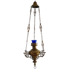 Antique 19th Century Spanish Colonial Style Brass Hanging Sanctuary Lamp, Church Pendant