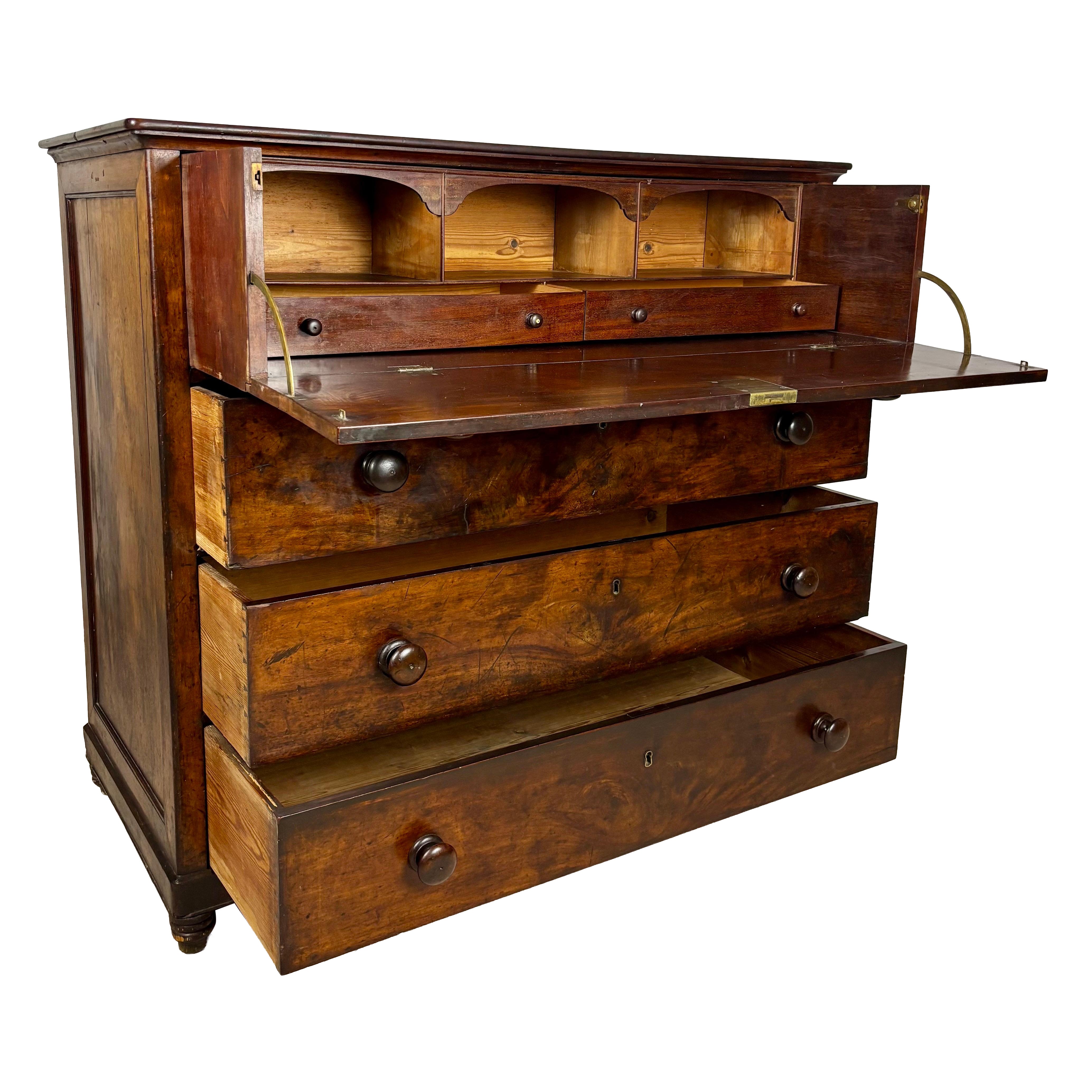 19th Century Spanish Colonial Walnut Secretary Chest with Fall Front Desk