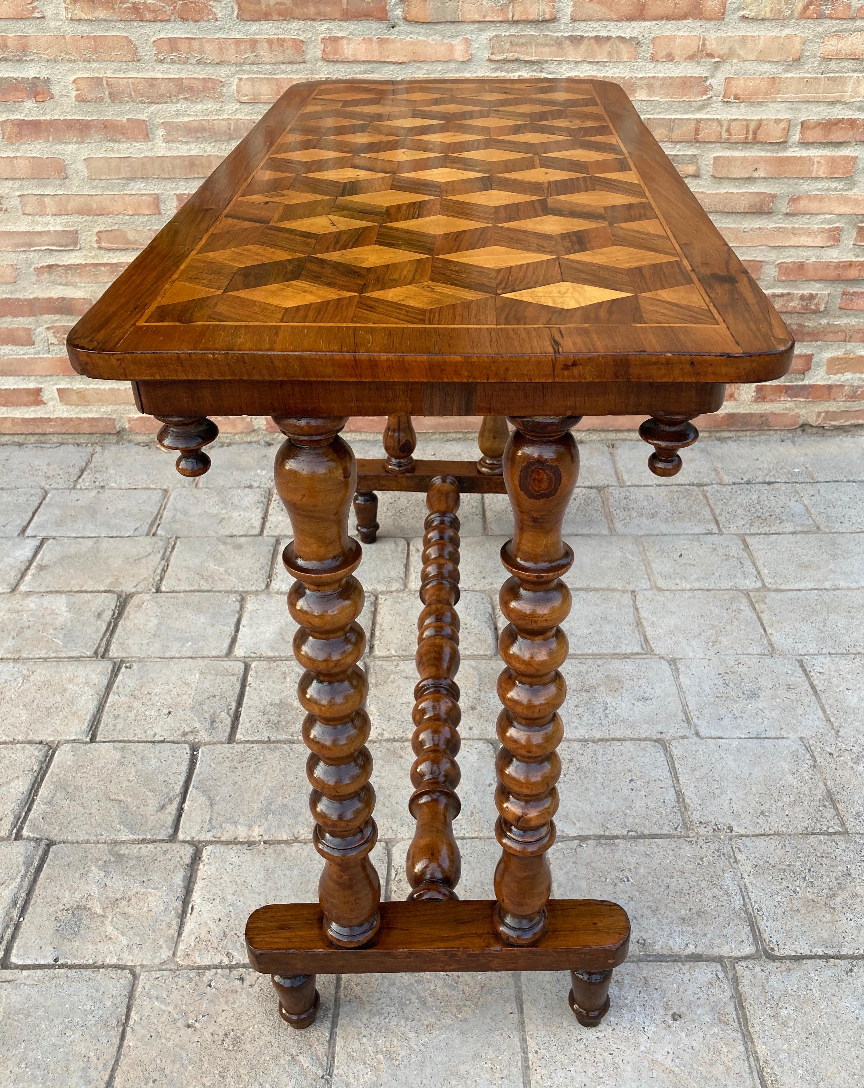 19th Century Spanish Console Table with Parquetry Top and Turned Legs In Good Condition For Sale In Miami, FL
