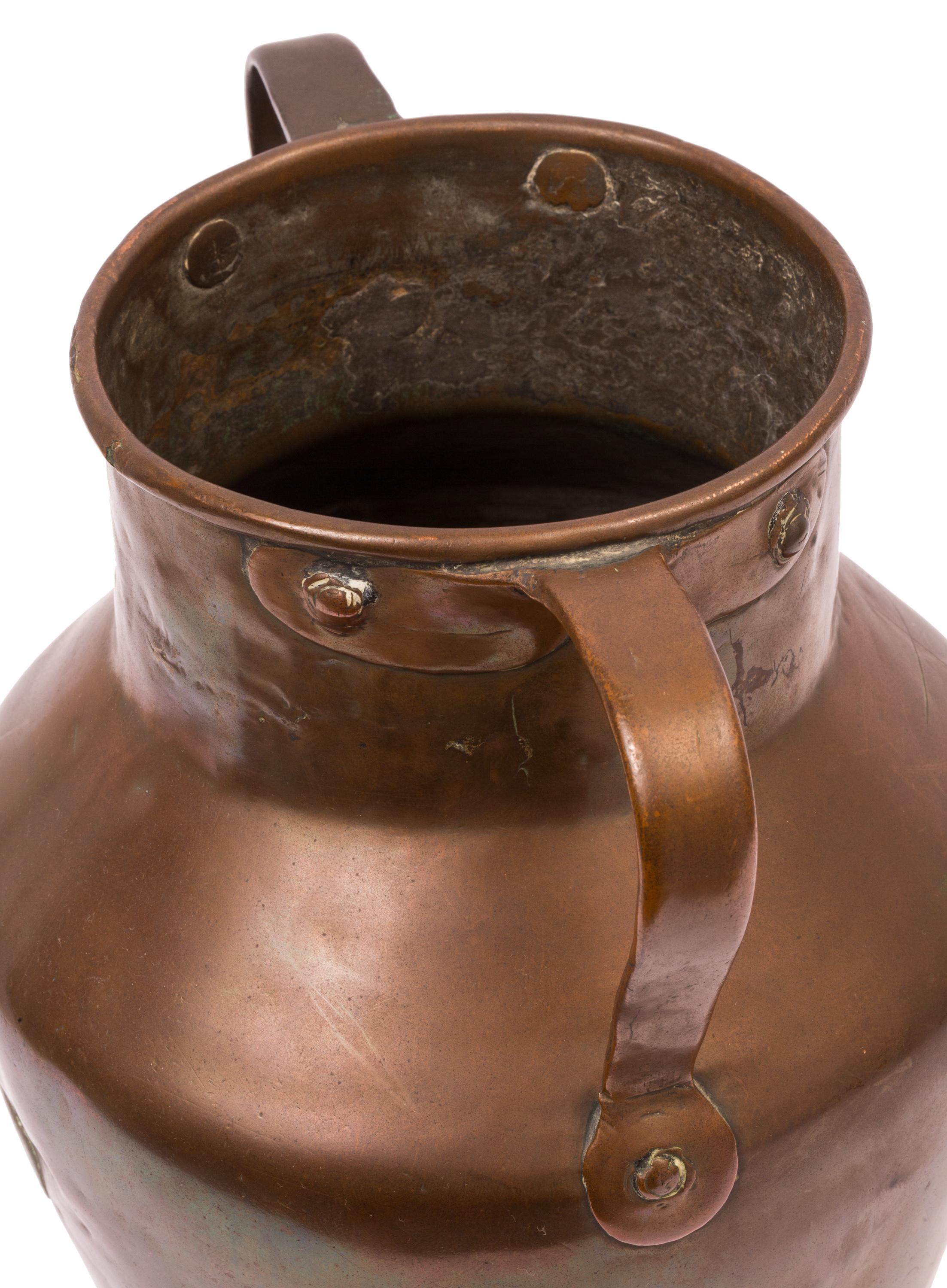 19th Century Spanish Copper Container with Two Handles and Cross Mark For Sale 1