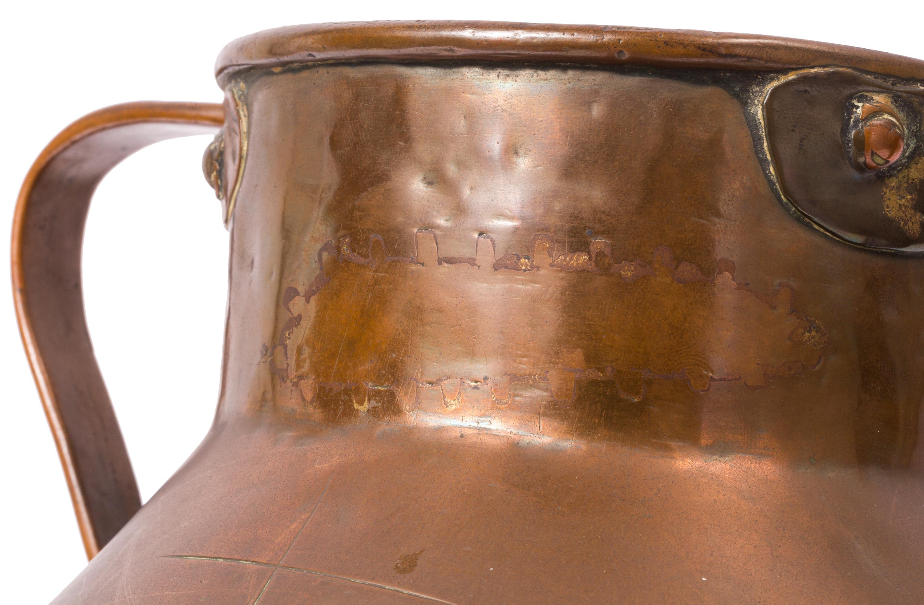 19th Century Spanish Copper Container with Two Handles and Cross Mark For Sale 3