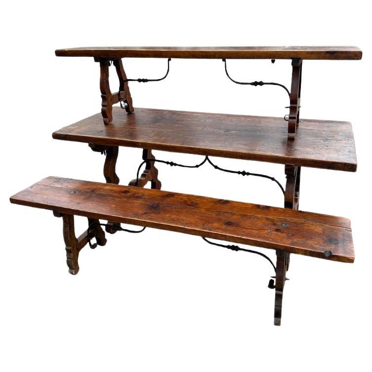 19th Century Spanish Dining Table and Benches For Sale