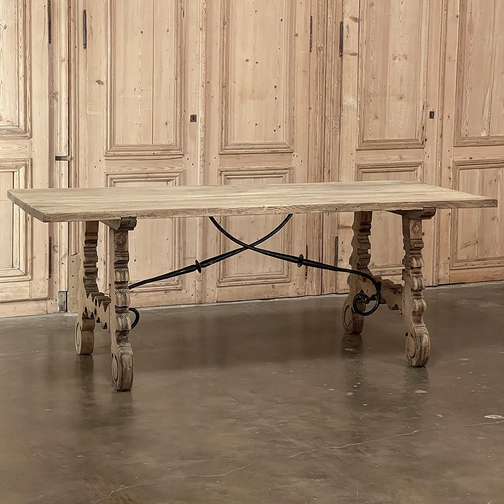 Hand-Crafted 19th Century Spanish Dining Table in Stripped Oak For Sale