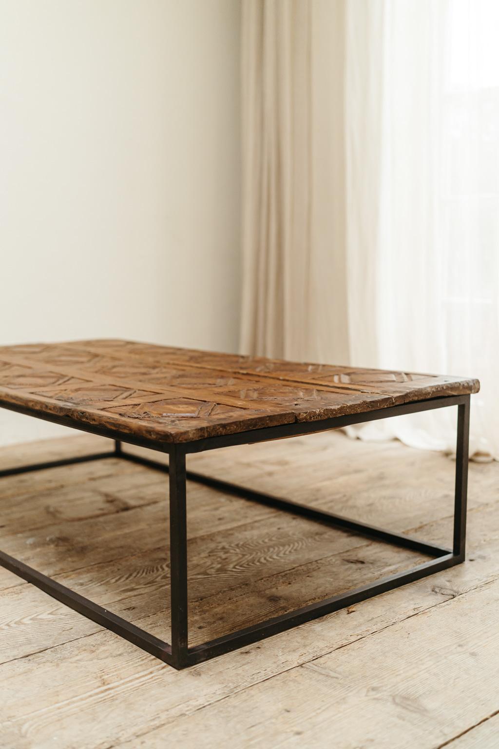 19th century Spanish door, now made into a coffee table, contemporary iron base  For Sale 5