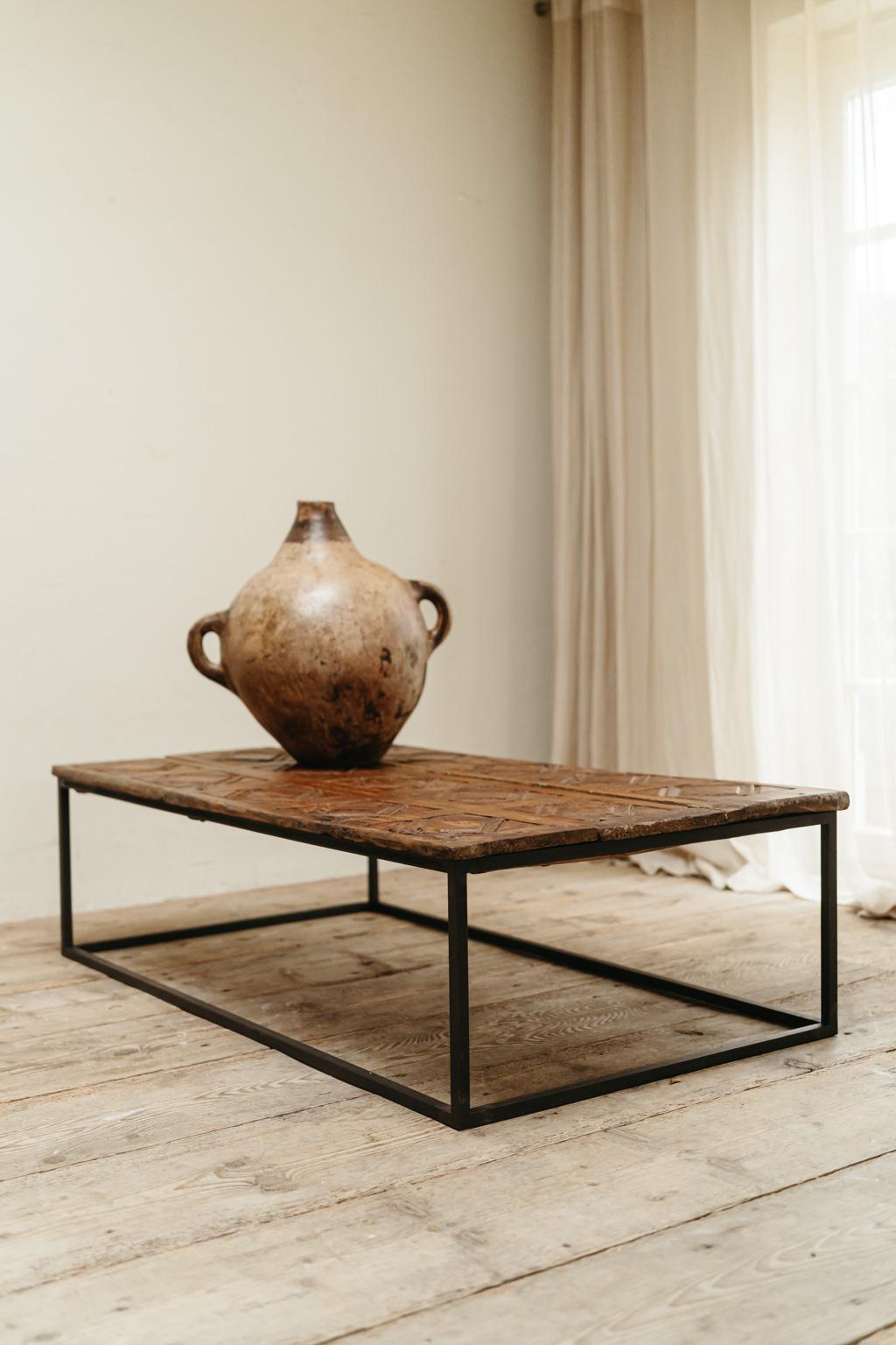 19th century Spanish door, now made into a coffee table, contemporary iron base  For Sale 6