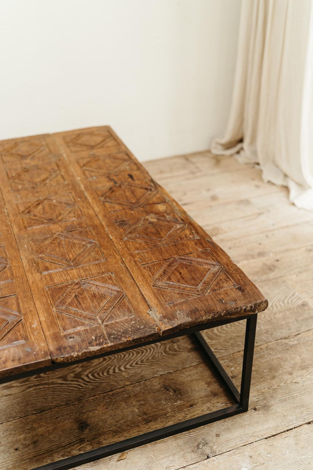 19th century Spanish door, now made into a coffee table, contemporary iron base  For Sale 3