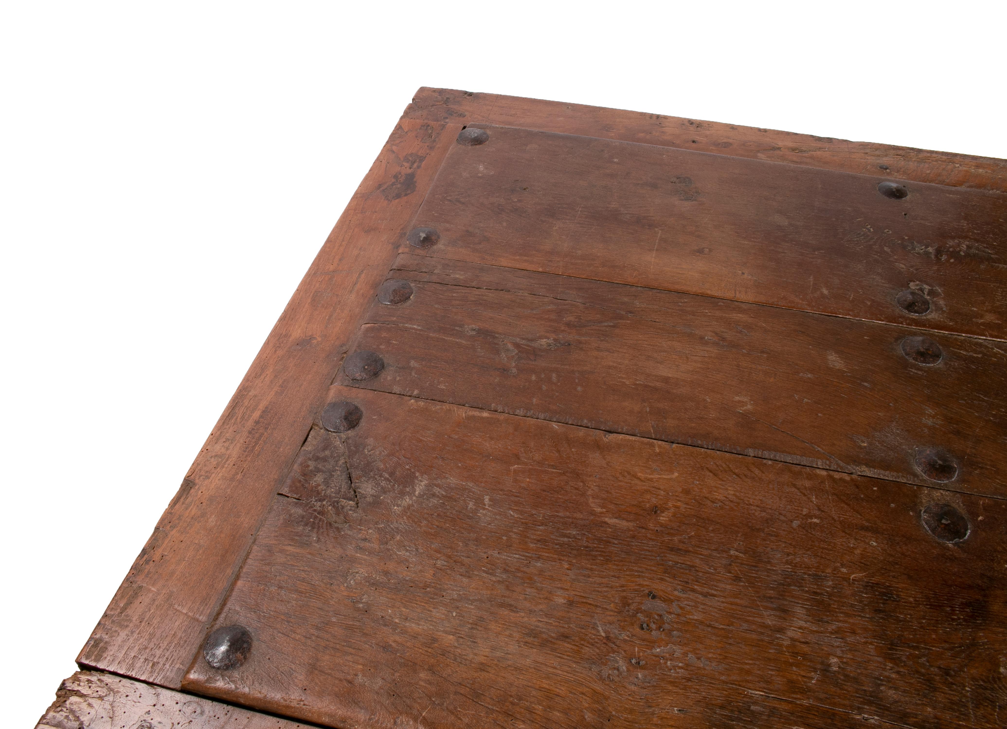 Wood 19th Century Spanish Door with Iron Nails Turned into a Table For Sale