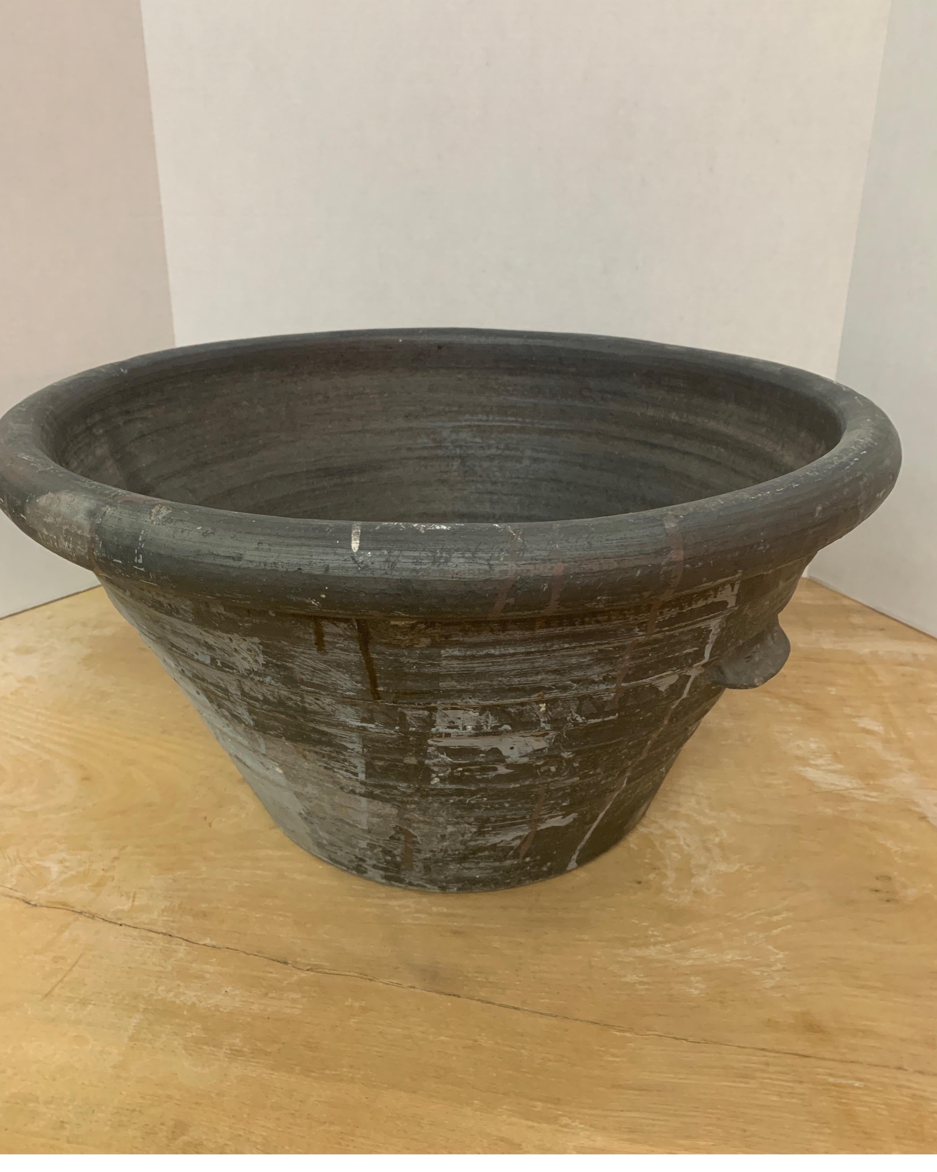 19th Century Spanish Earthenware Black Bowl with Double Handles 7