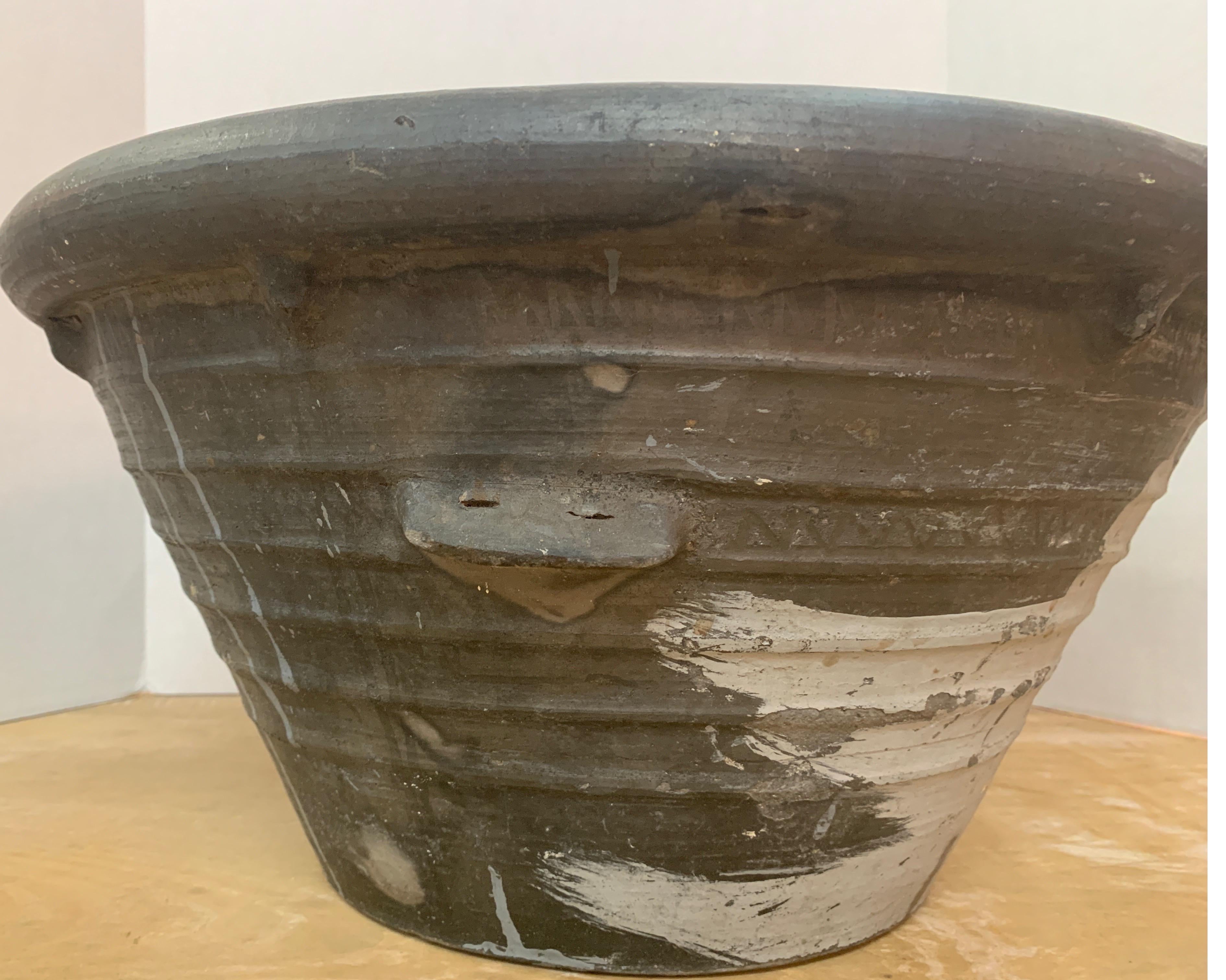19th Century Spanish Earthenware Black Bowl with Double Handles In Good Condition In Houston, TX