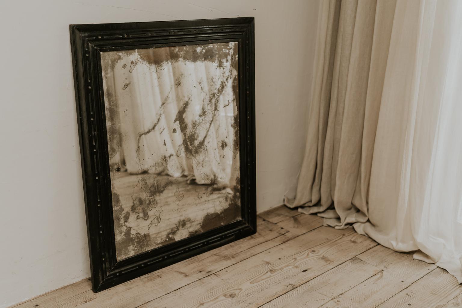 Ebonized 19th Century Spanish Ebonised Fruitwood Mirror