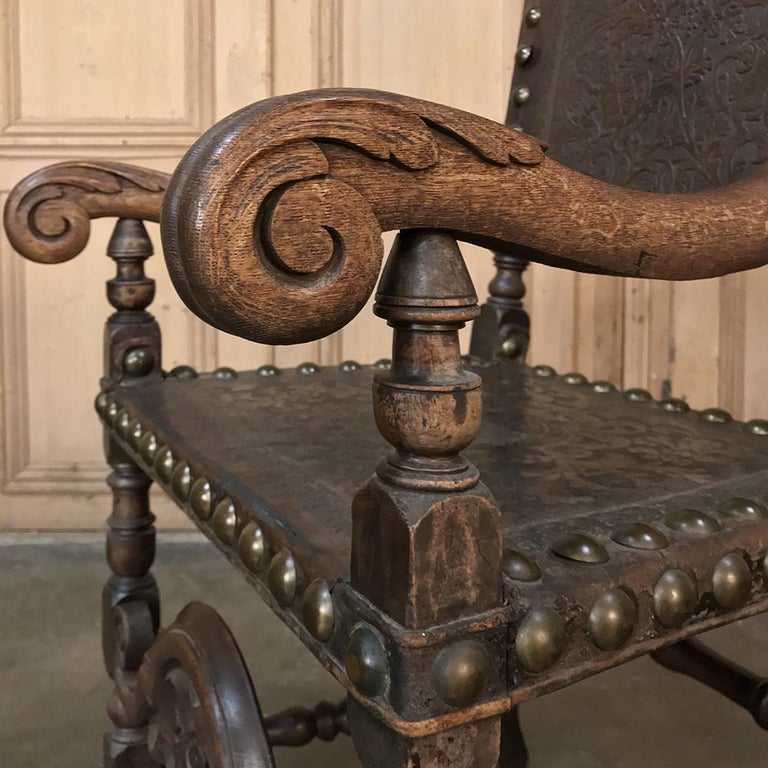 19th Century Spanish Embossed Leather Armchair at 1stDibs