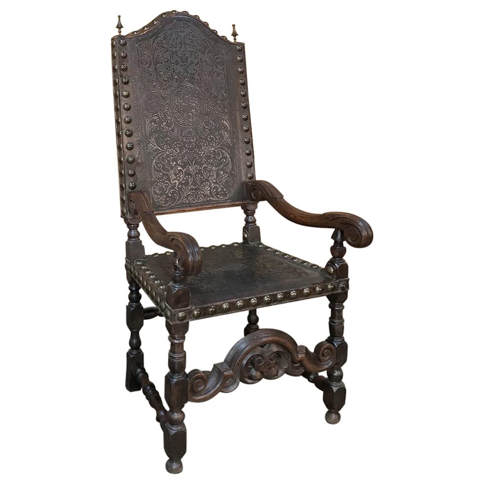 19th Century Spanish Embossed Leather Armchair