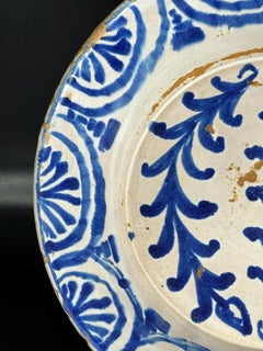 19th Century Spanish Fajalauza Blue and White Ceramic Bowl, Granada, 10.2in
