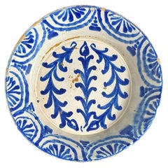 19th Century Spanish Fajalauza Blue and White Ceramic Bowl, Granada, 10.2in