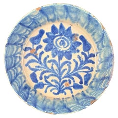 19th Century Spanish Fajalauza Blue and White Ceramic Bowl, Granada, 11in