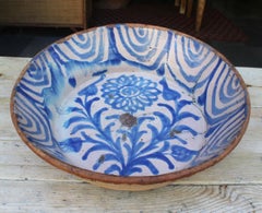 19th Century Spanish Fajalauza White and Blue Glazed Terracotta Plate