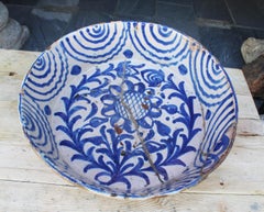 19th Century Spanish Fajalauza White and Blue Glazed Terracotta Plate
