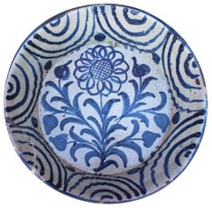 19th Century Spanish Fajalauza White and Blue Glazed Terracotta Plate