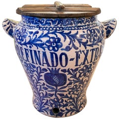 19th Century Spanish Fajalouza Glazed Pottery Vase Decorated with Cobalt Blue