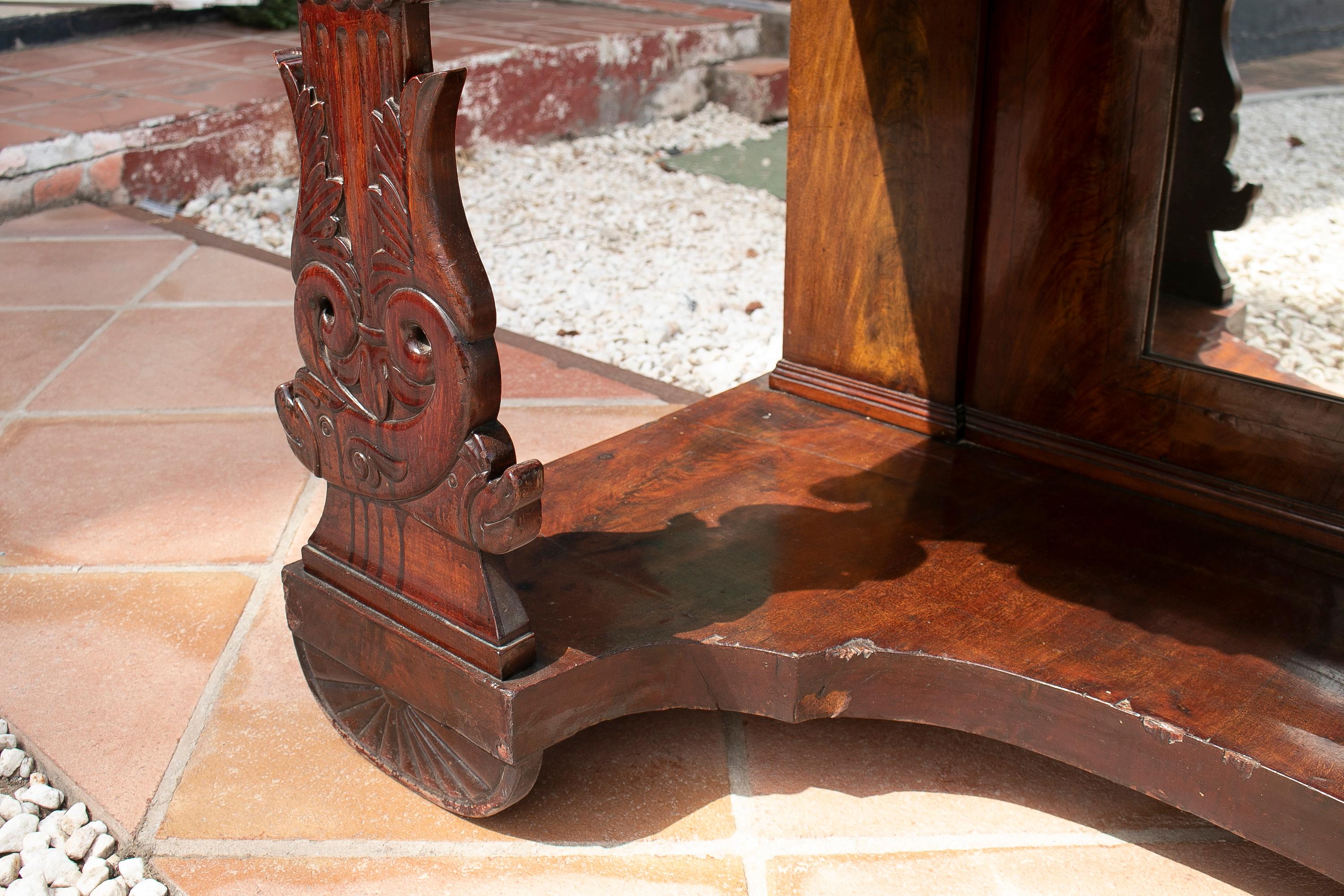 19th Century Spanish Fenandino Style Mahogany Root Wood Console Table w/ Mirror For Sale 9