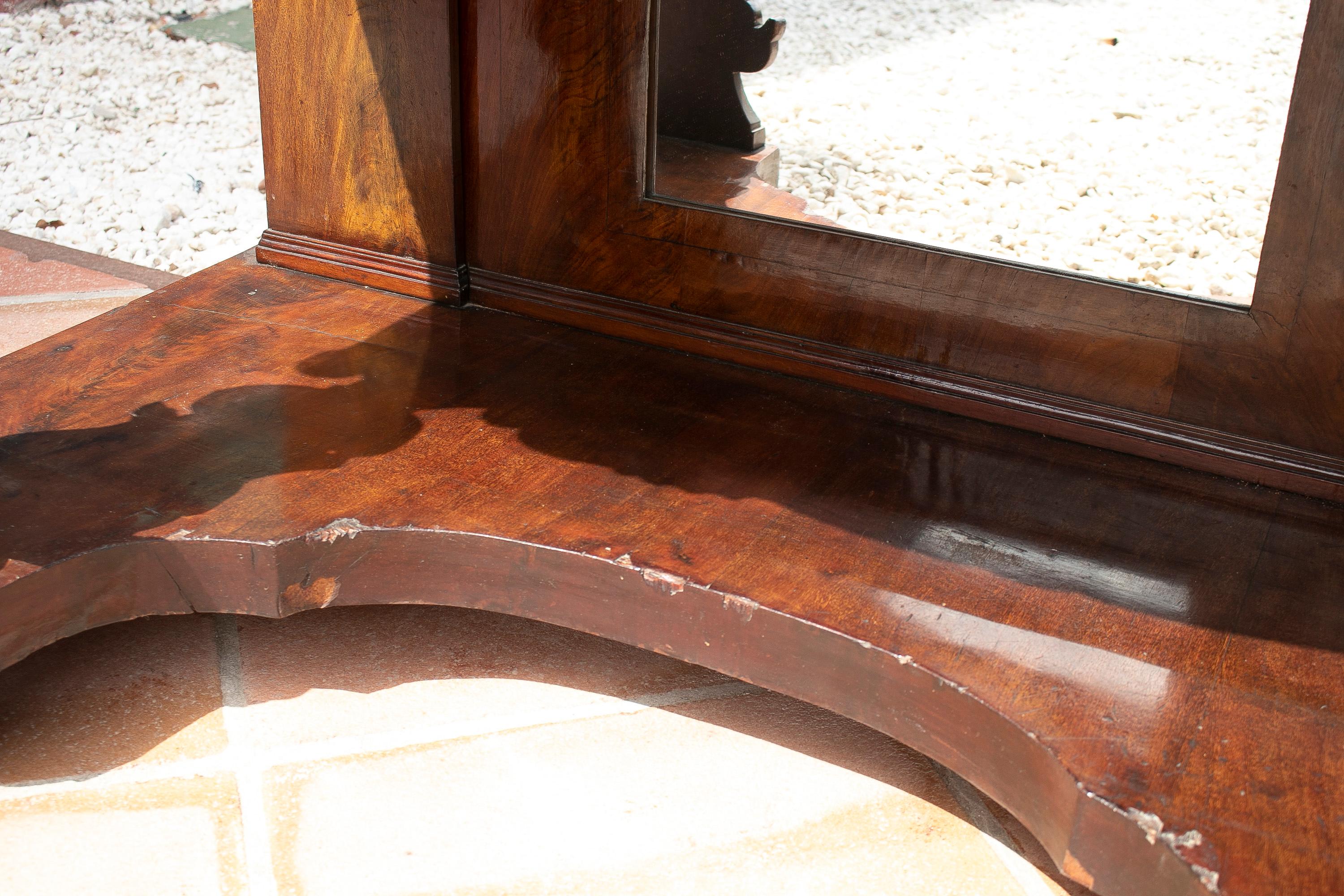 19th Century Spanish Fenandino Style Mahogany Root Wood Console Table w/ Mirror For Sale 10