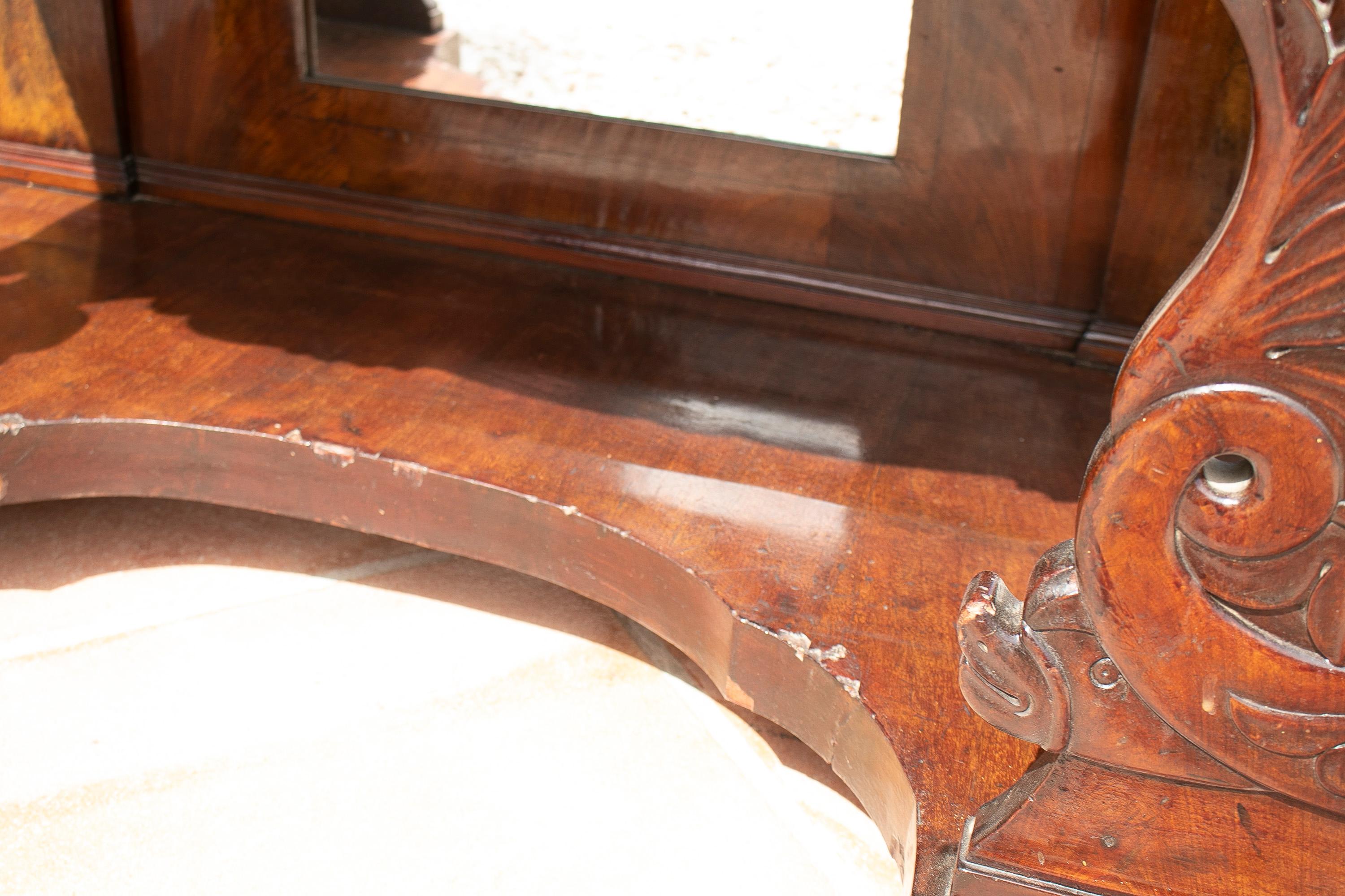 19th Century Spanish Fenandino Style Mahogany Root Wood Console Table w/ Mirror For Sale 11