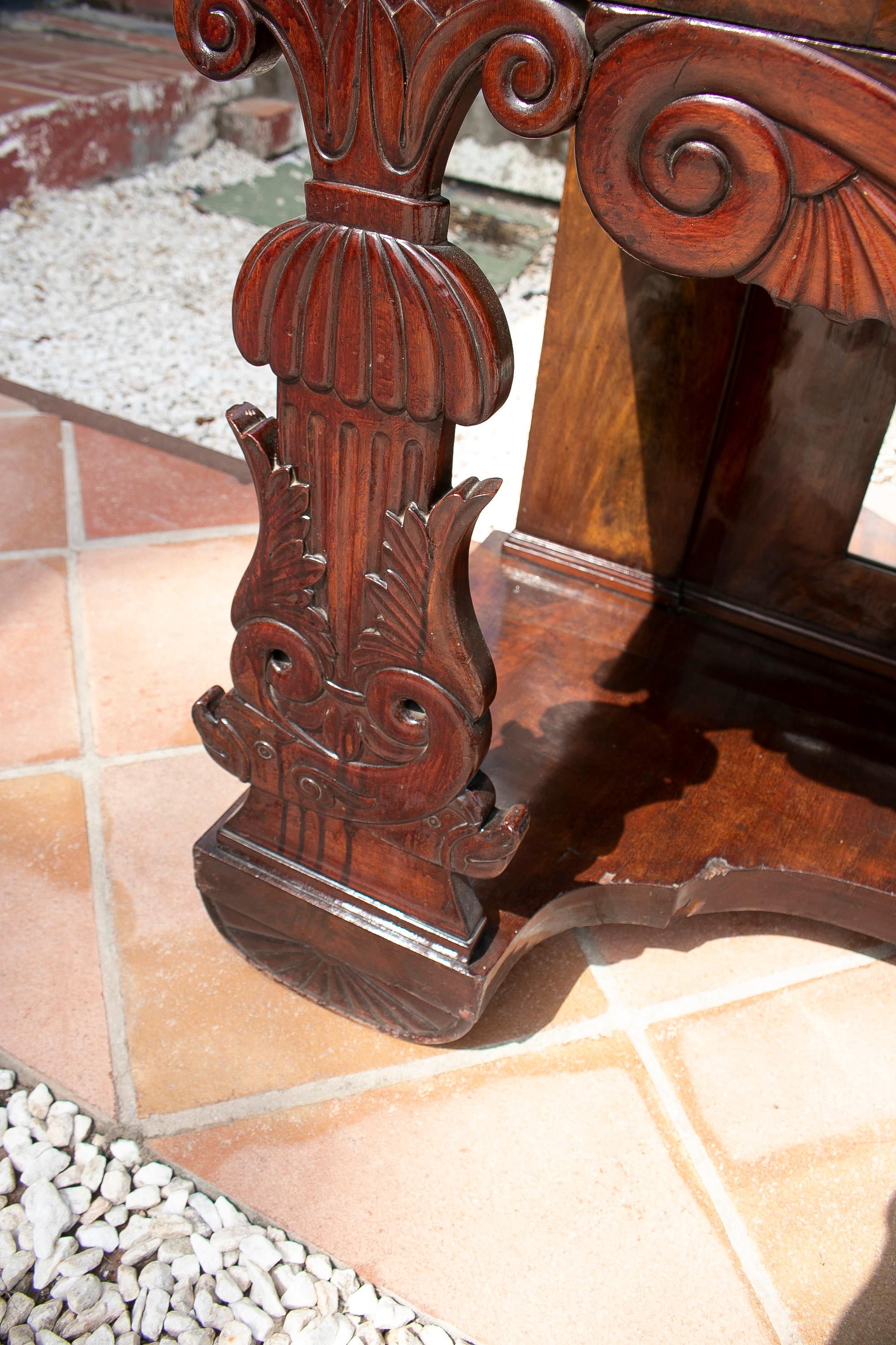 19th Century Spanish Fenandino Style Mahogany Root Wood Console Table w/ Mirror For Sale 3