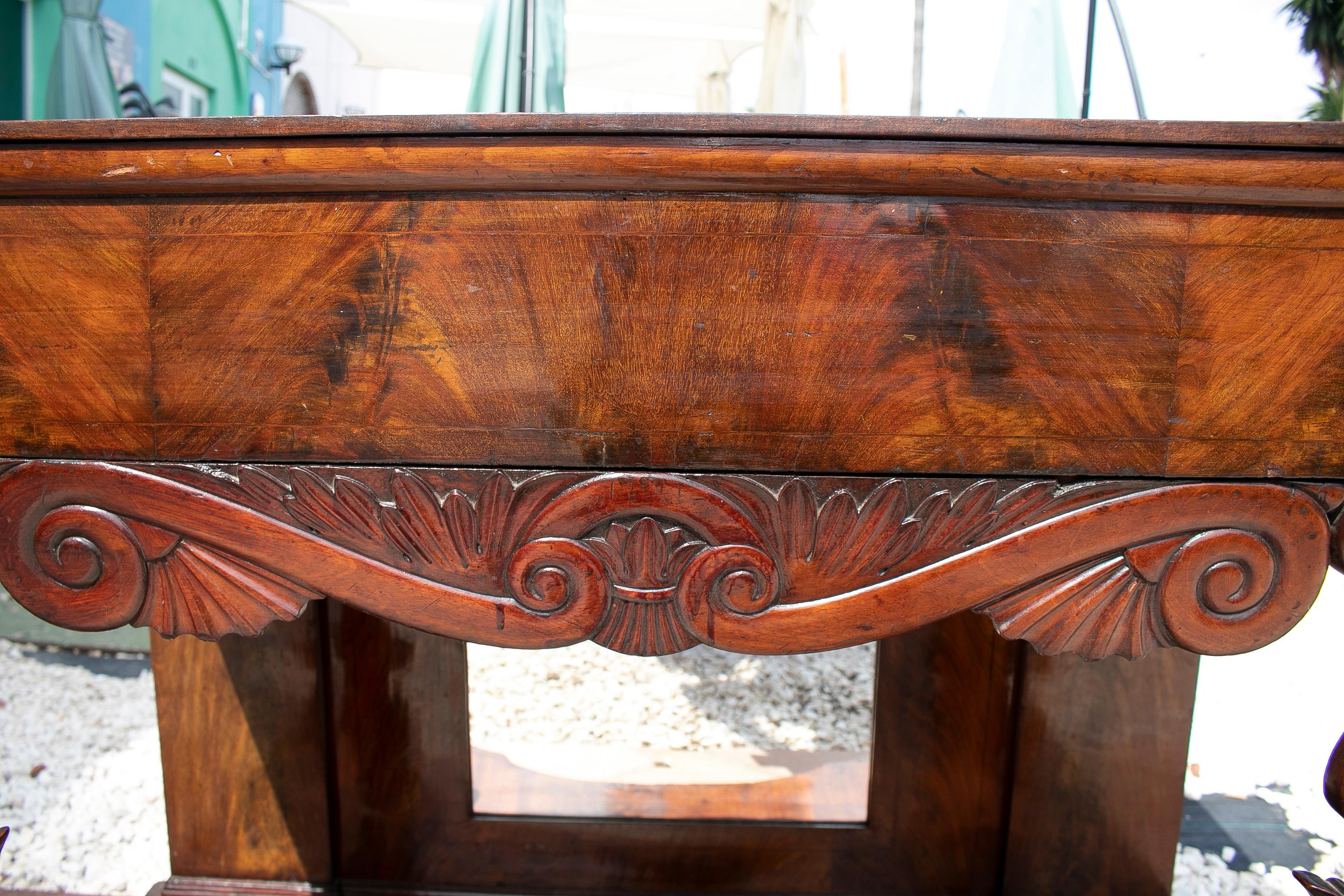 19th Century Spanish Fenandino Style Mahogany Root Wood Console Table w/ Mirror For Sale 4