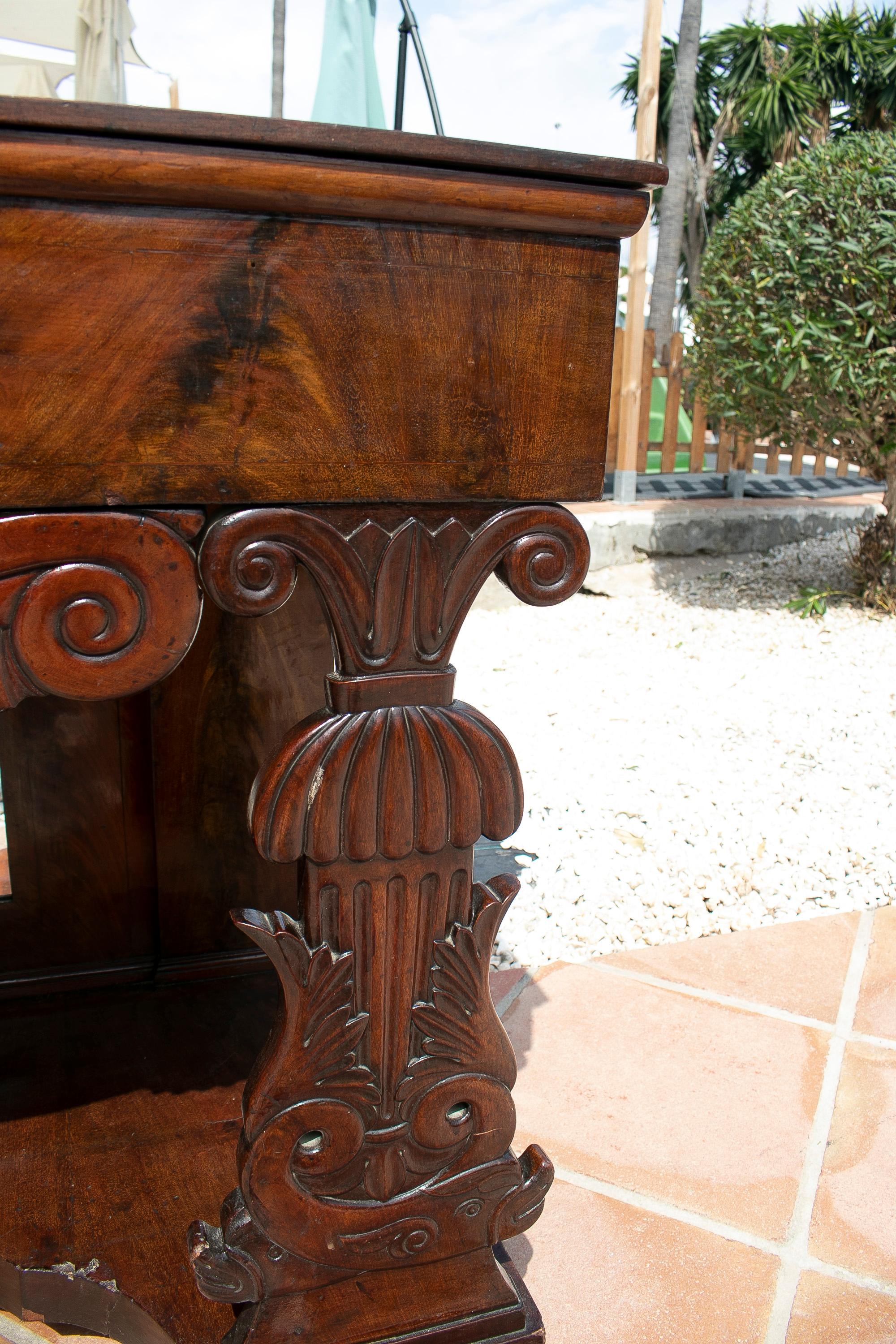 19th Century Spanish Fenandino Style Mahogany Root Wood Console Table w/ Mirror For Sale 5