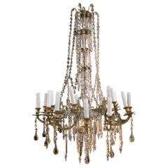 19th Century Spanish Fire Gilt Bronze Chandelier with Crystal Decorations