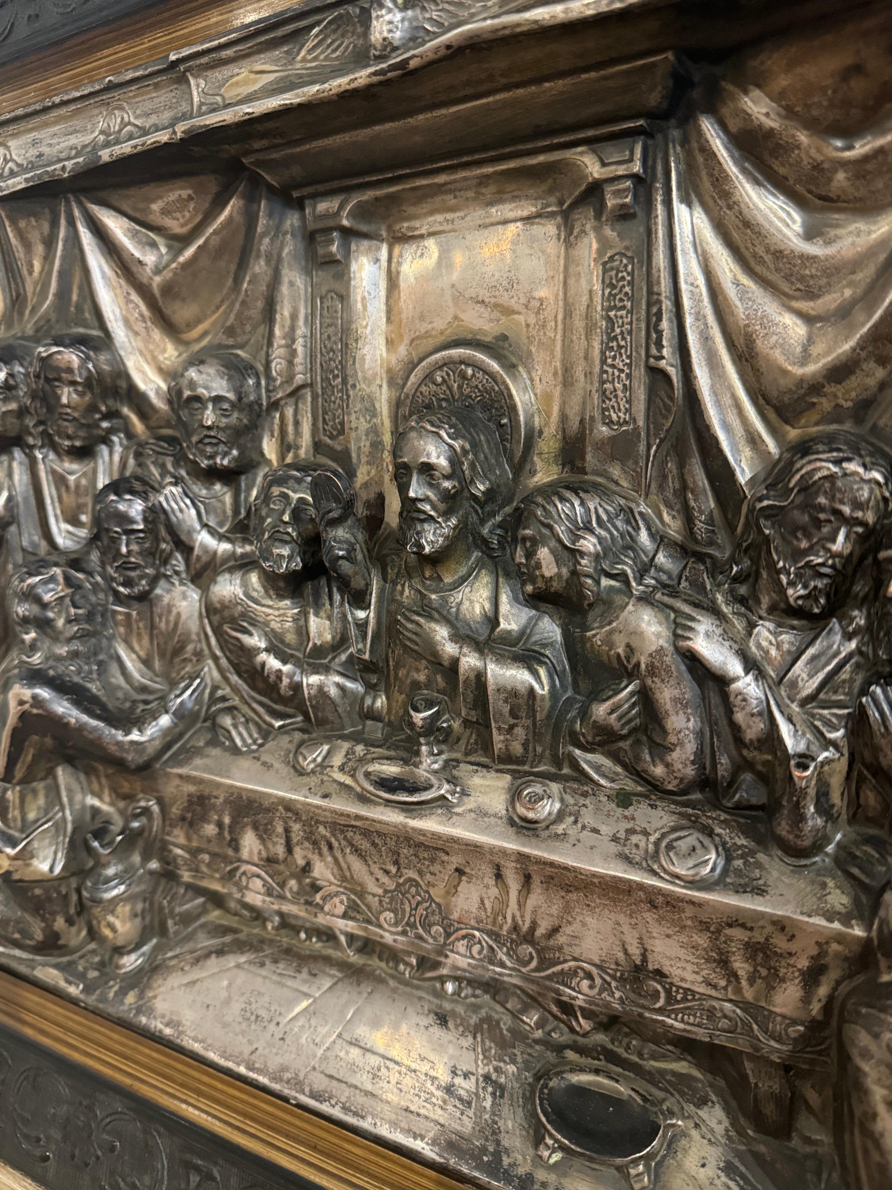 Blackened 19th Century Spanish Framed Repousse Silverplated on Copper 