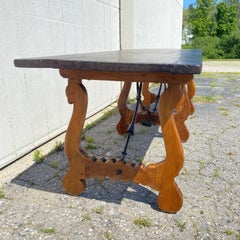 19th Century Spanish Fratino Single Plank Top Monumental Lyre Base Dining Table