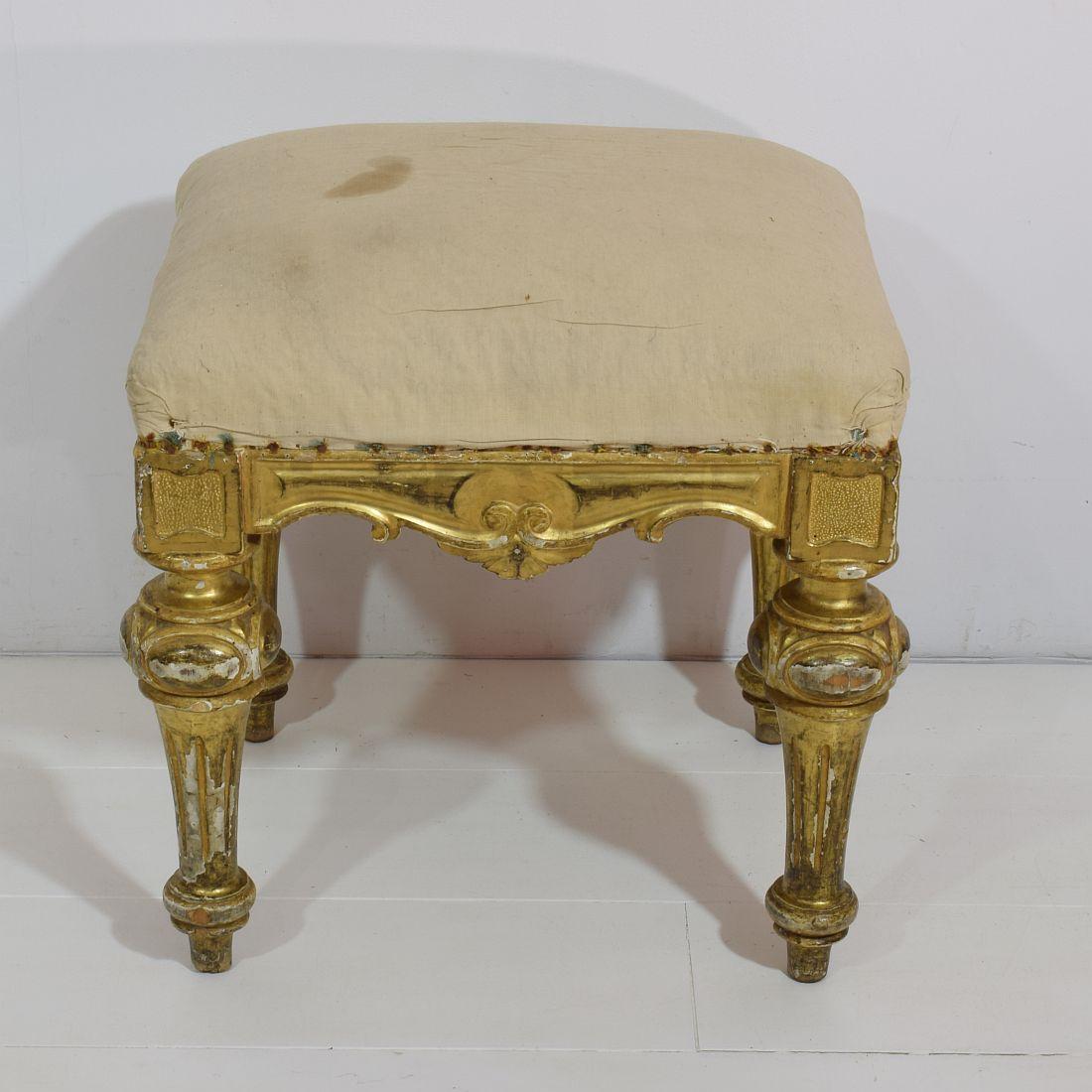 Gilt 19th Century Spanish Gilded and Carved Stool or Tabouret