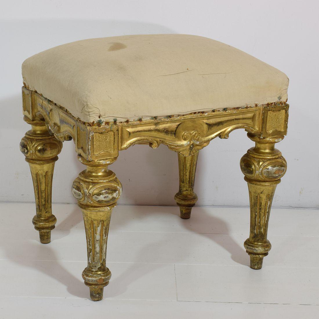 Wood 19th Century Spanish Gilded and Carved Stool or Tabouret