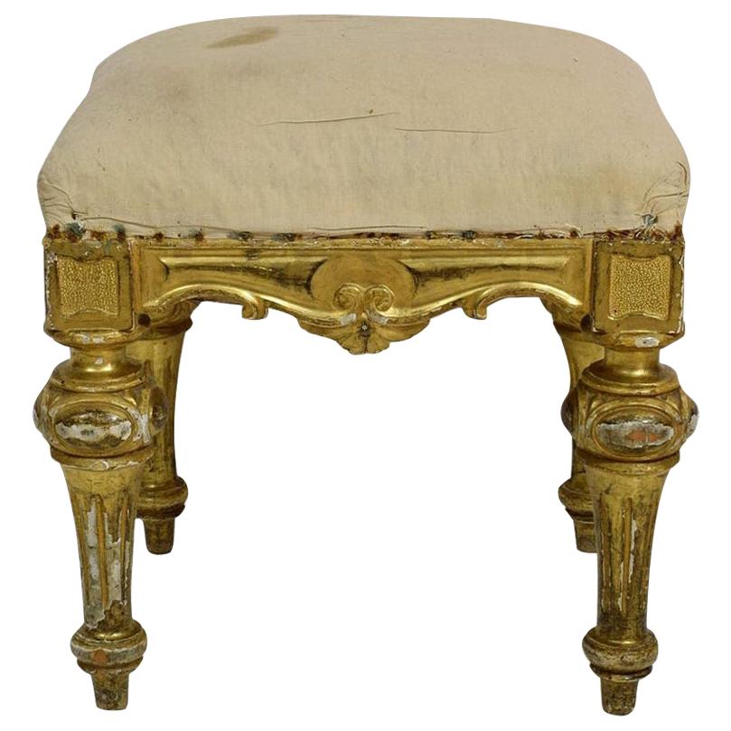 19th Century Spanish Gilded and Carved Stool or Tabouret