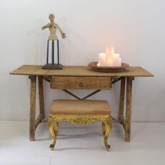 19th Century Spanish Gilded Louis XVI Style Carved Stool or Tabouret