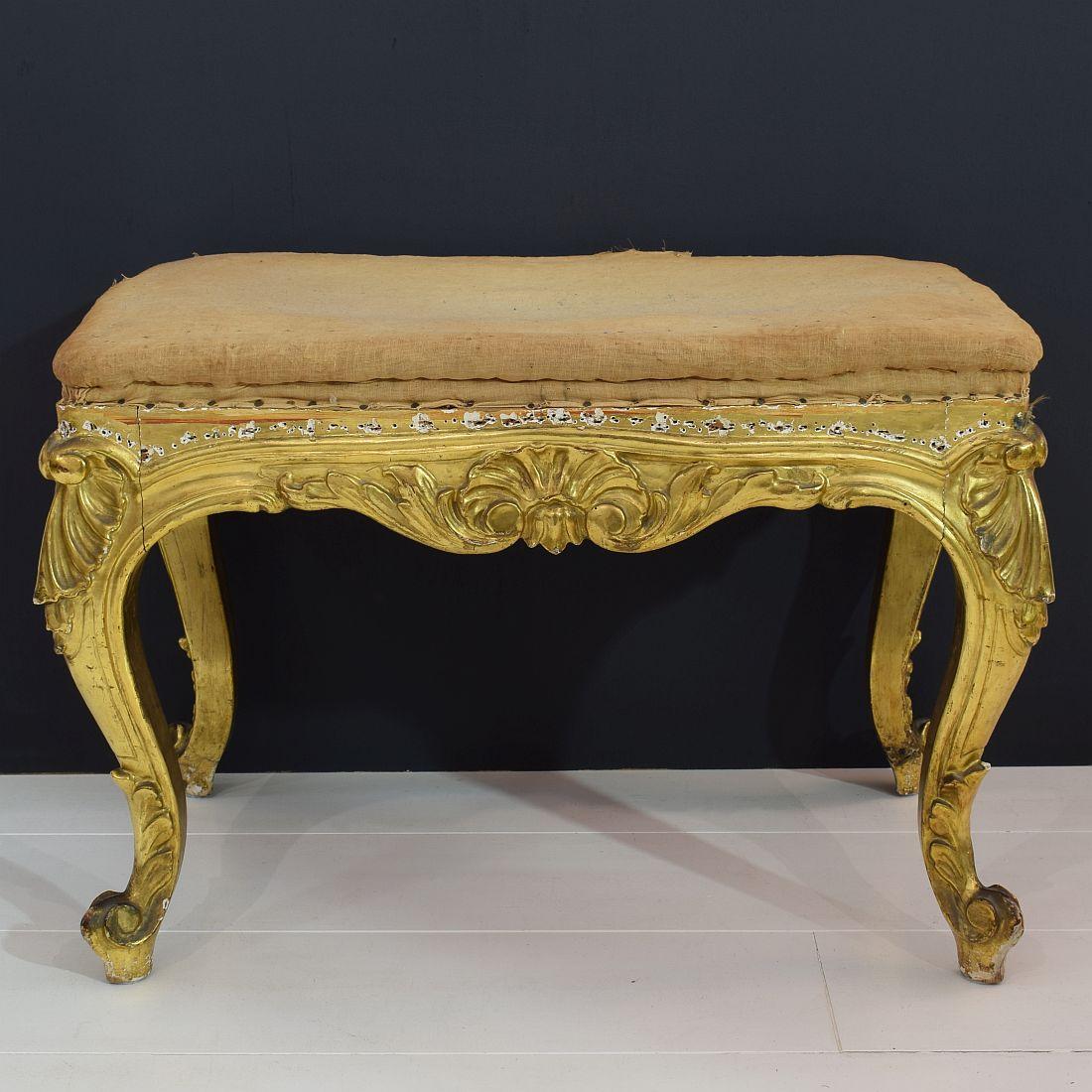 Rococo 19th Century Spanish Gilded Louis XVI Style Carved Stool or Tabouret