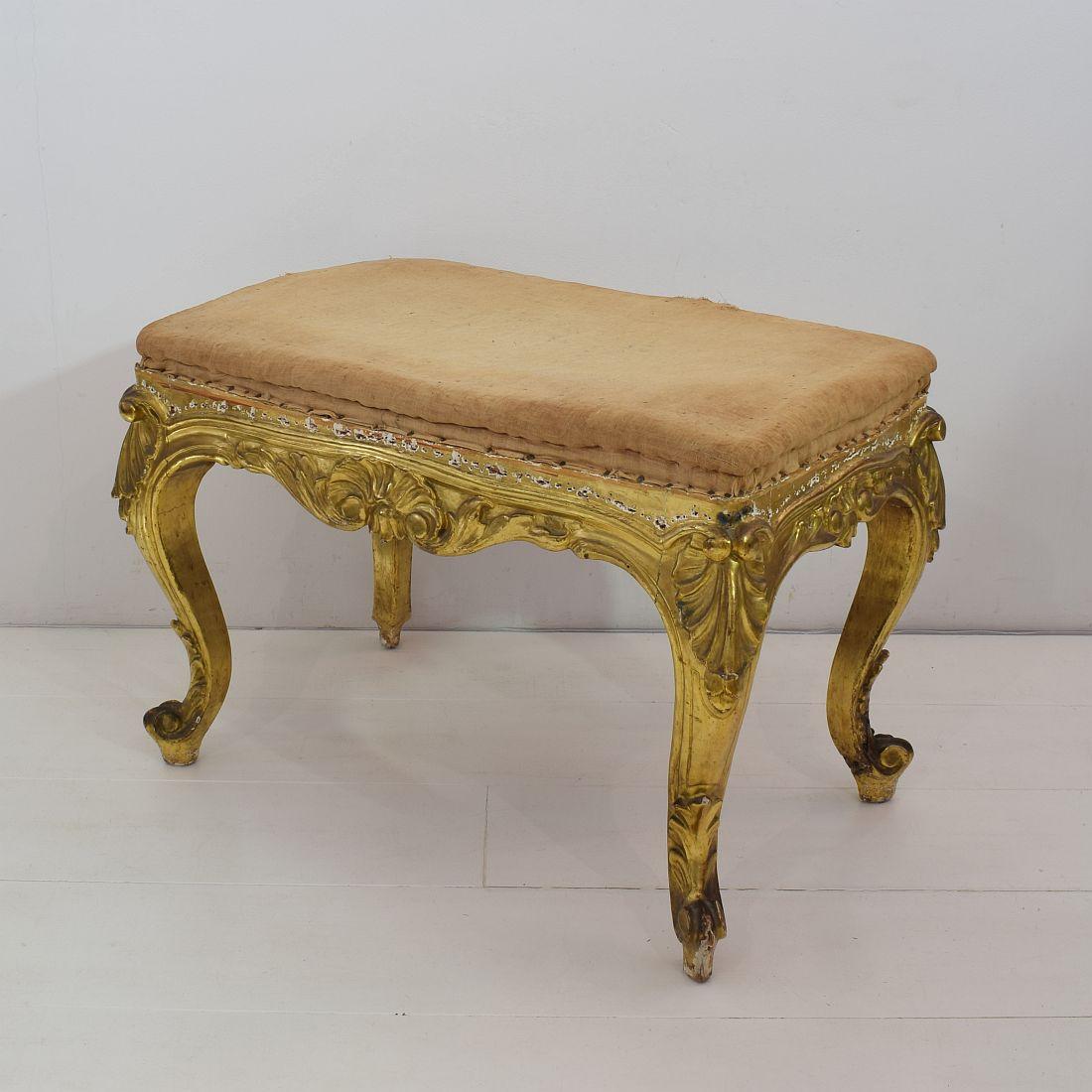 Gilt 19th Century Spanish Gilded Louis XVI Style Carved Stool or Tabouret