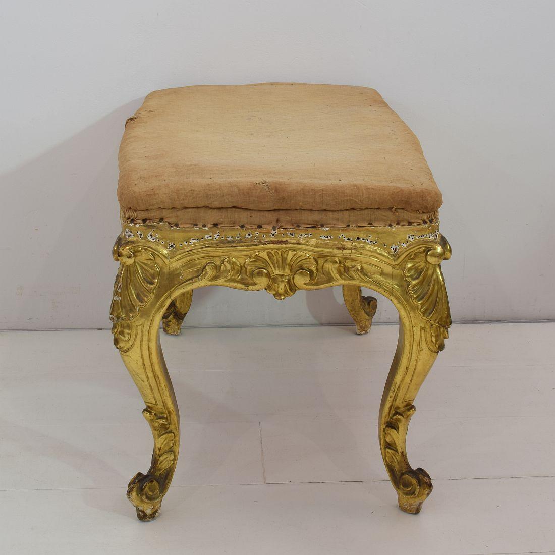 Wood 19th Century Spanish Gilded Louis XVI Style Carved Stool or Tabouret