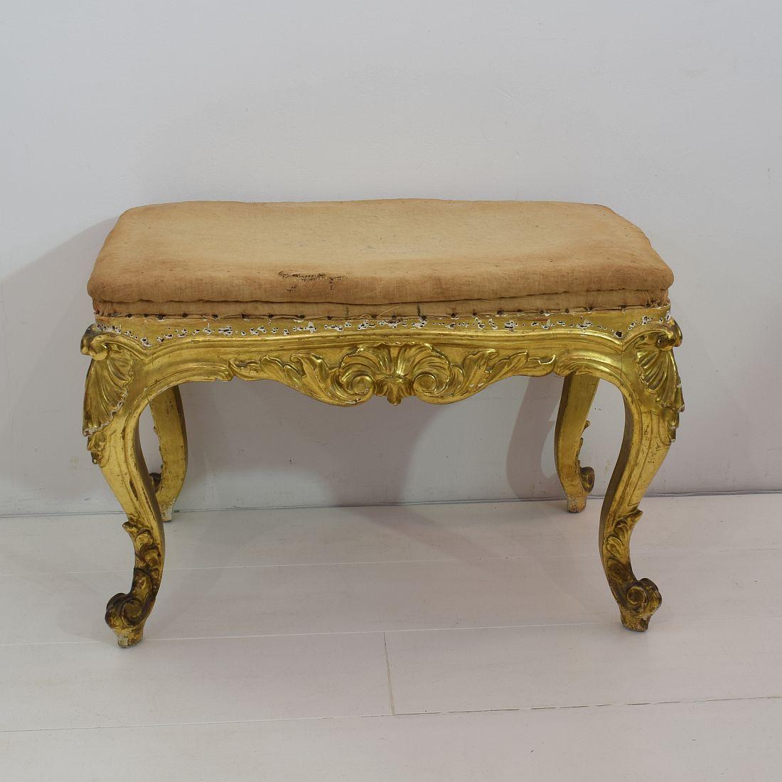 19th Century Spanish Gilded Louis XVI Style Carved Stool or Tabouret 1