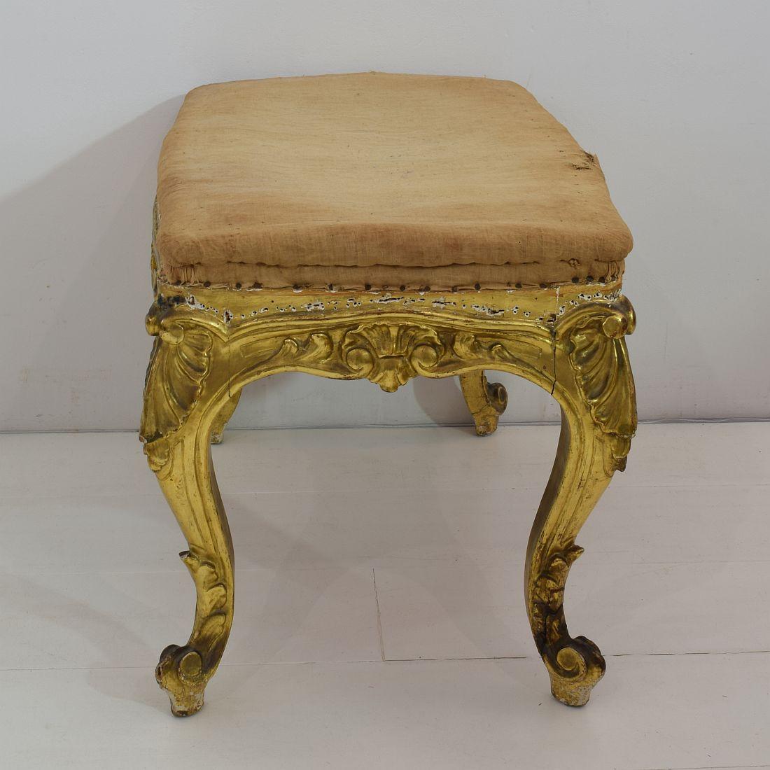 19th Century Spanish Gilded Louis XVI Style Carved Stool or Tabouret 2