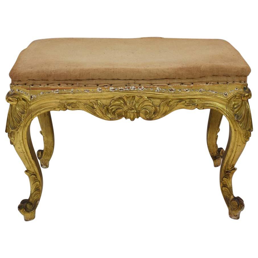 19th Century Spanish Gilded Louis XVI Style Carved Stool or Tabouret